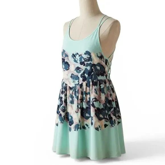 Free People Intimately Floral Strappy Trapeze Mini Dress Mint Green Small Petite - Picture 11 of 11